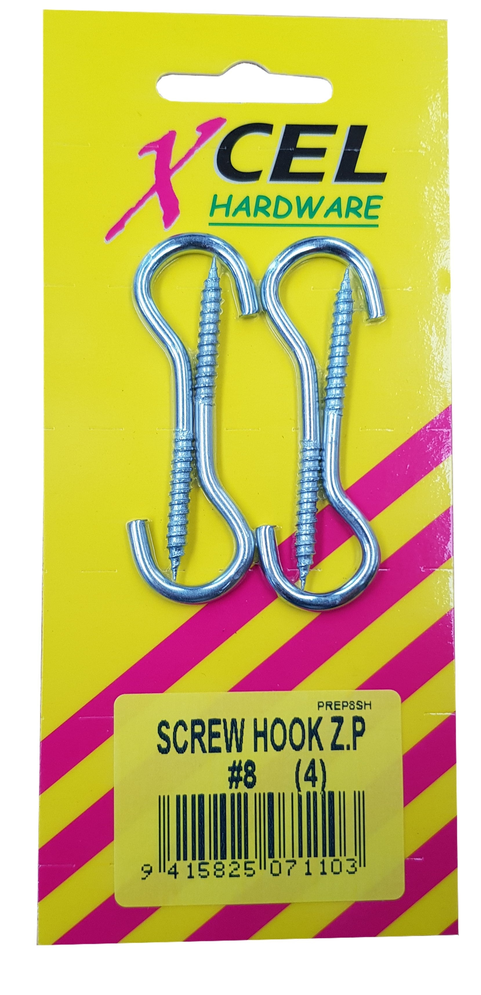 Xcel Screw Hooks ZP #8 4-pce 60mm x 3.4mm Carded