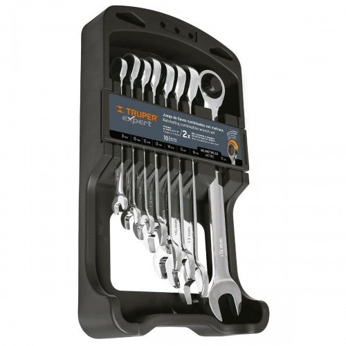 Truper Combination Wrench Set with Ratchet - Metric 8-pce