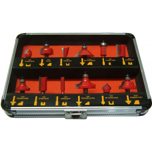 Xcel Router Bit Set in Aluminium Case 1/4Shank 12-pce