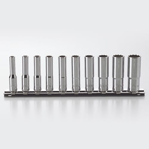 Koken RSAS2305A Deep Socket Set AS954E On Rail 12pt 10pc 1/4 in Dr 3/16-9/16 in