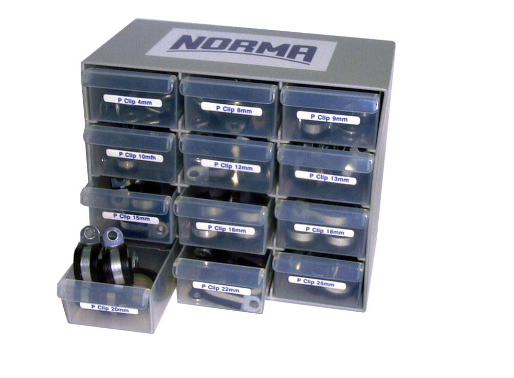 Norma 90Pce Rsgu Pipe Retaining Clip Assortment in 12 Drawer Cabinet