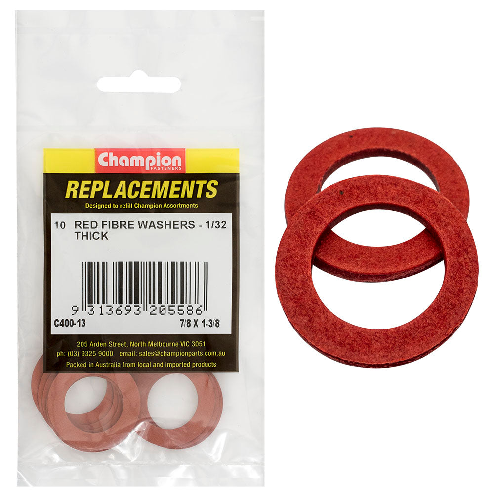 Champion 7/8in X 1-3/8in X 1/32in Red Fibre Washer -10Pk