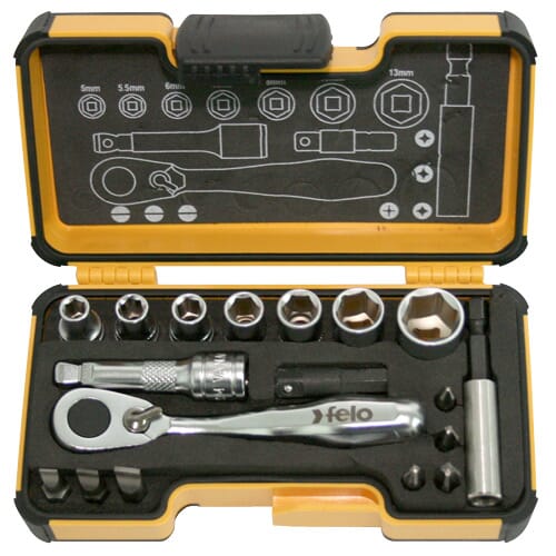 Felo 057 R-GO XS Mini Socket & Bit Set 1/4 in Dr 18pc