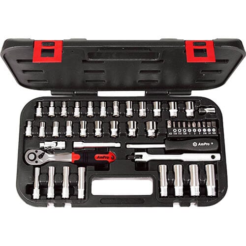 AmPro Socket and Hex Bit Set 1/4 in Dr Metric / SAE 45pc in Blowcase