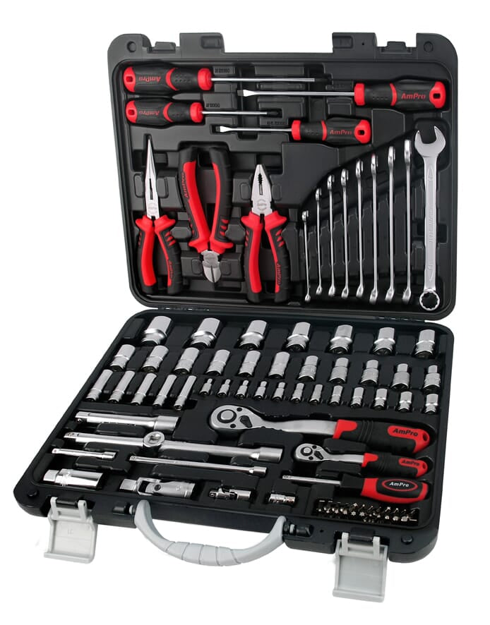 AmPro Socket and Tool Kit 1/4 in & 1/2 in Dr 4-32mm 6pt 87pc in Blowcase