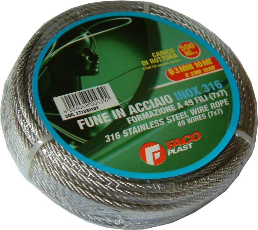 Faco Plast Wire Rope - Stainless Steel 10m 2mm