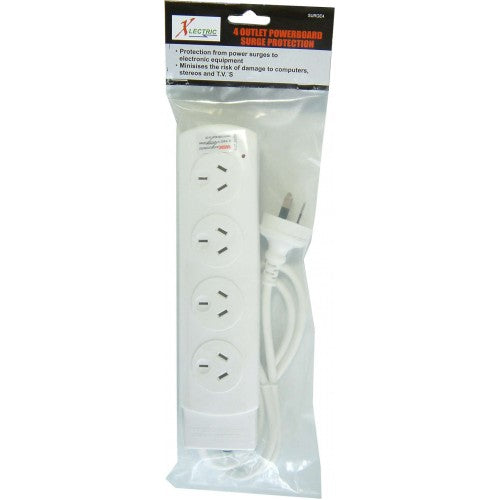 Xlectric Powerboard with Lead & Surge Protection Overload 4-Outlet