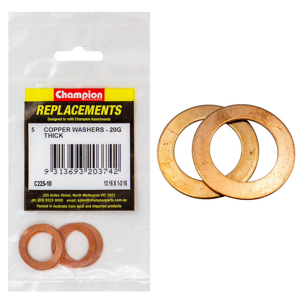 Champion 13/16in X 1-3/16in X 20G Copper Washer -5Pk