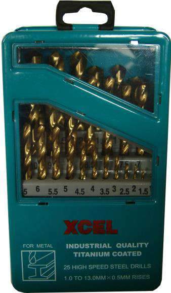 Xcel Drill Set Titanium in Steel Case 25-pce