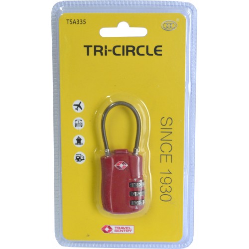 Tri-Circle Padlock Suitcase TSA approved Red