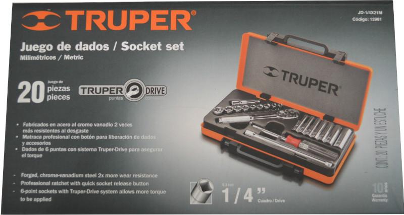 Truper Socket Set 1/4 Drive 4-12mm 21-pce