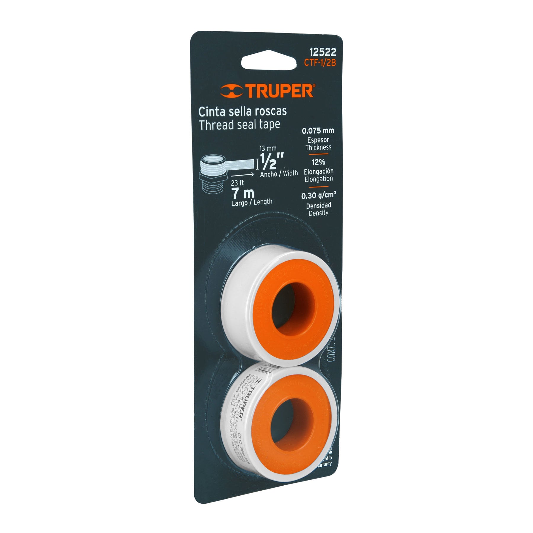 Truper Threadseal Tape 12mm Blister Pack