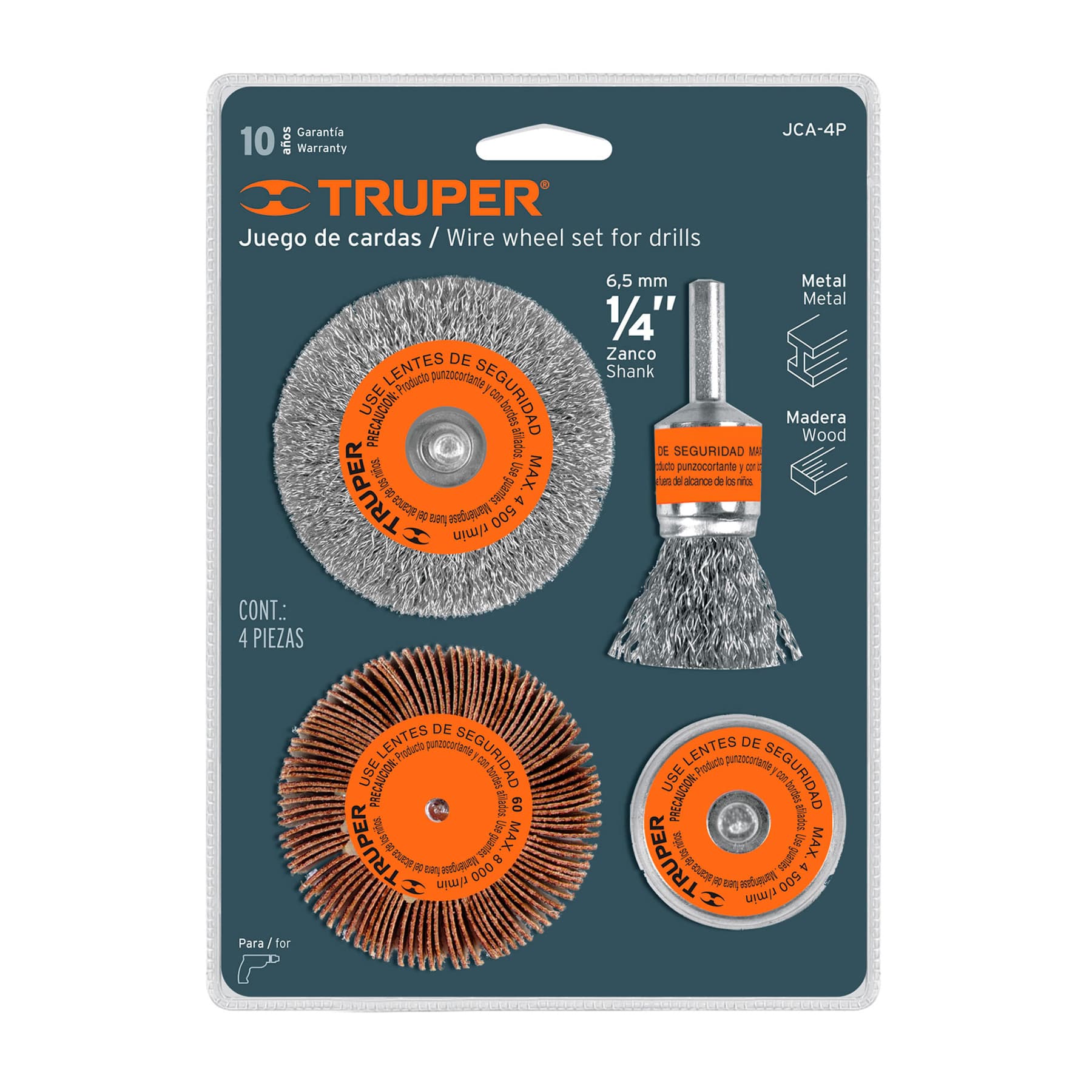 Truper Wire Power Brush Set With Flapwheel 6mm shank 4 piece 11577