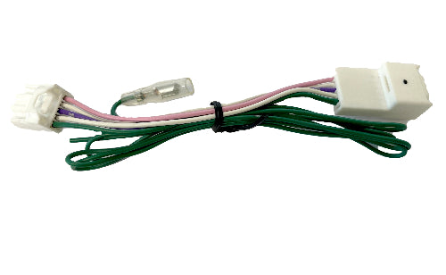 A green and pink 5-pin car audio cable with a plug and retainer.