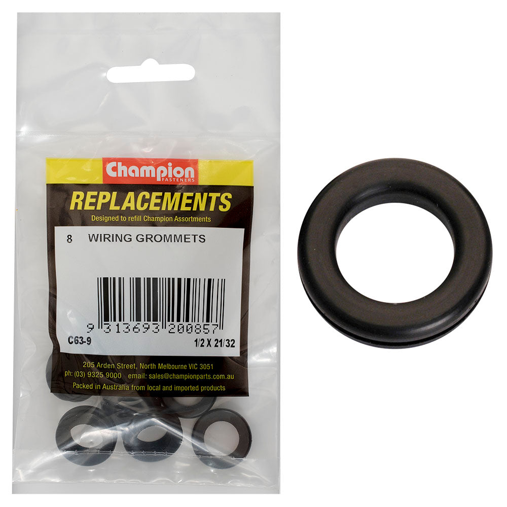 Champion 1/2in X 21/32in X 13/16in Rubber Wiring Grommet-8Pk