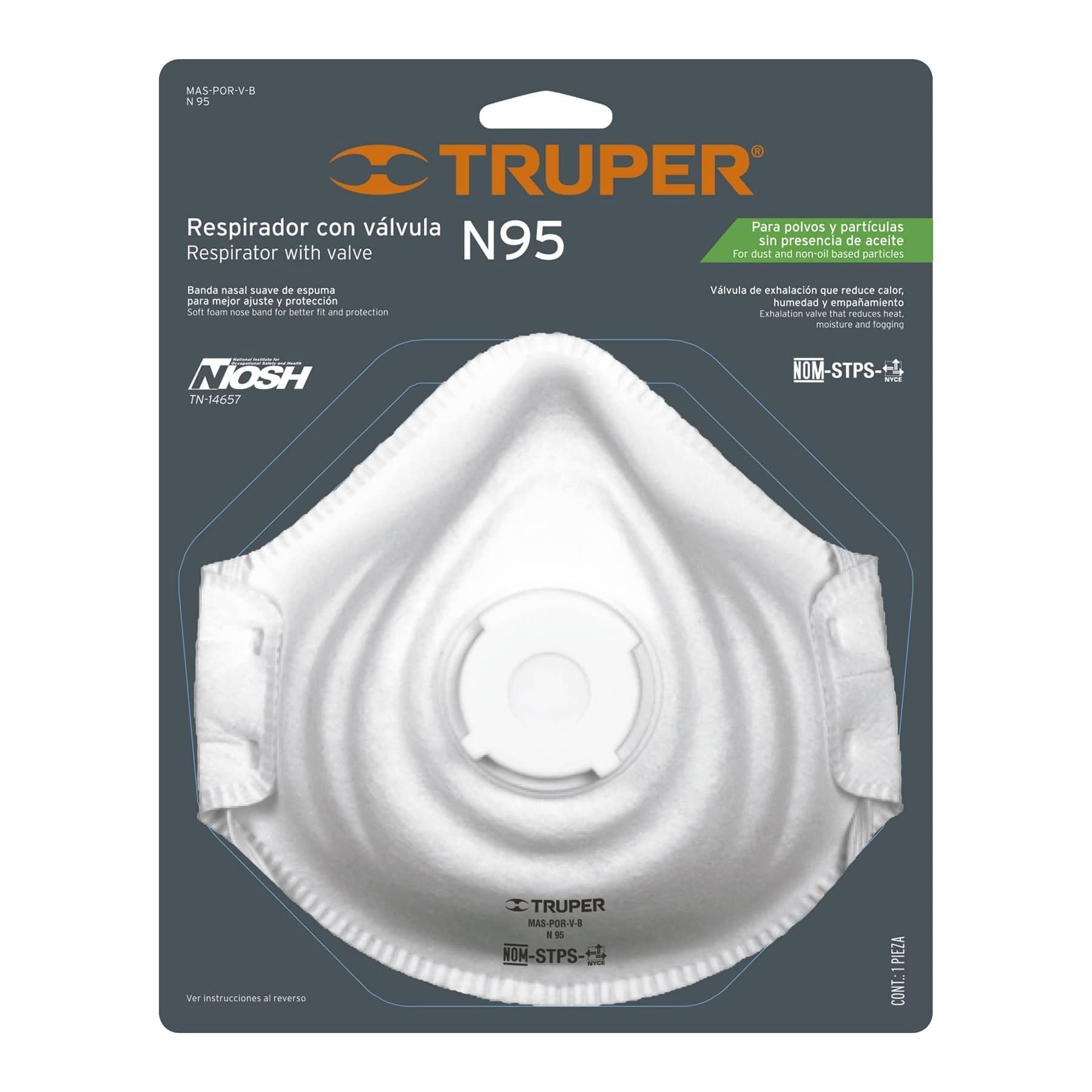 Truper RESPIRATOR MASK N95 Filter w/valveTRUPER 1pc