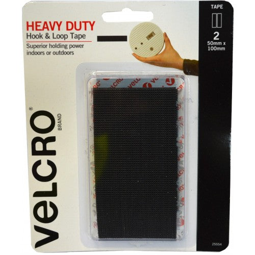 Velcro Heavy Duty Hook & Loop Tape 50mm x 100mm 2-pce Black