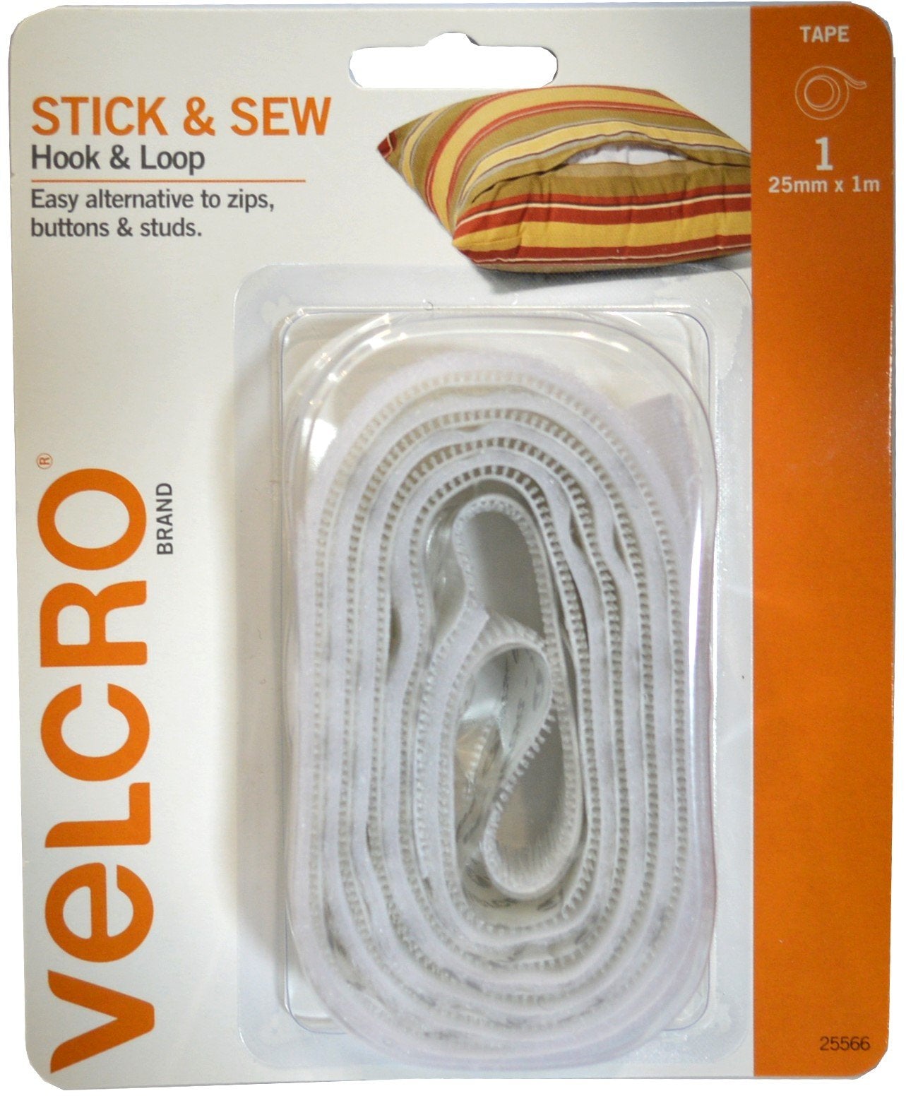 Velcro Stick & Sew Hook & Loop 25mm x 1m White