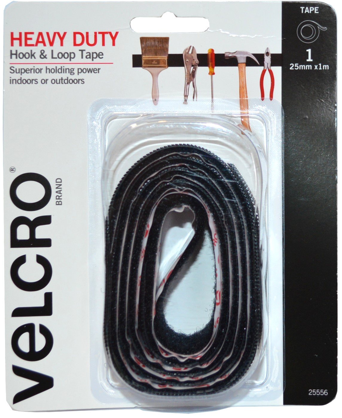 Velcro Heavy Duty Hook & Loop Tape 25mm x 1m Black