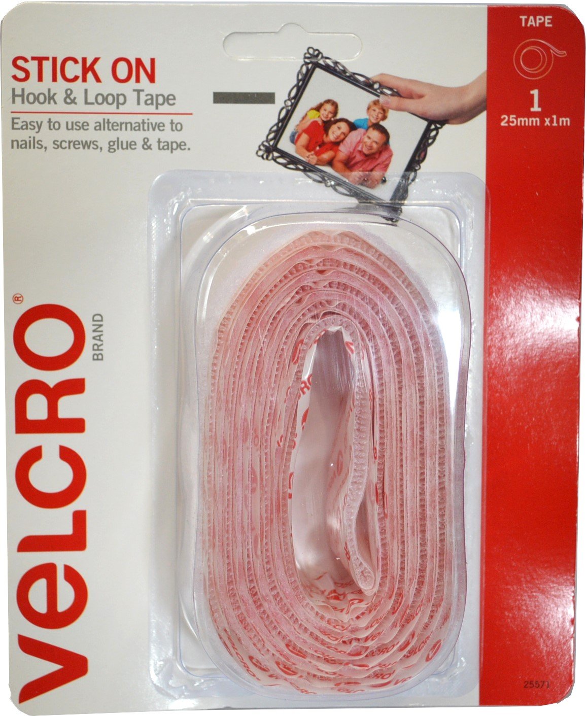 Velcro Stick on Hook & Loop Tape 25mm x 1m White