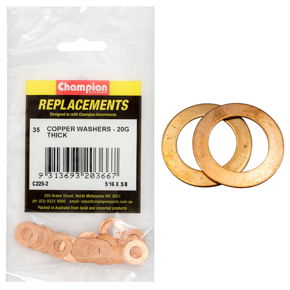 Champion 5/16in X 5/8in X 20G Copper Washer -35Pk