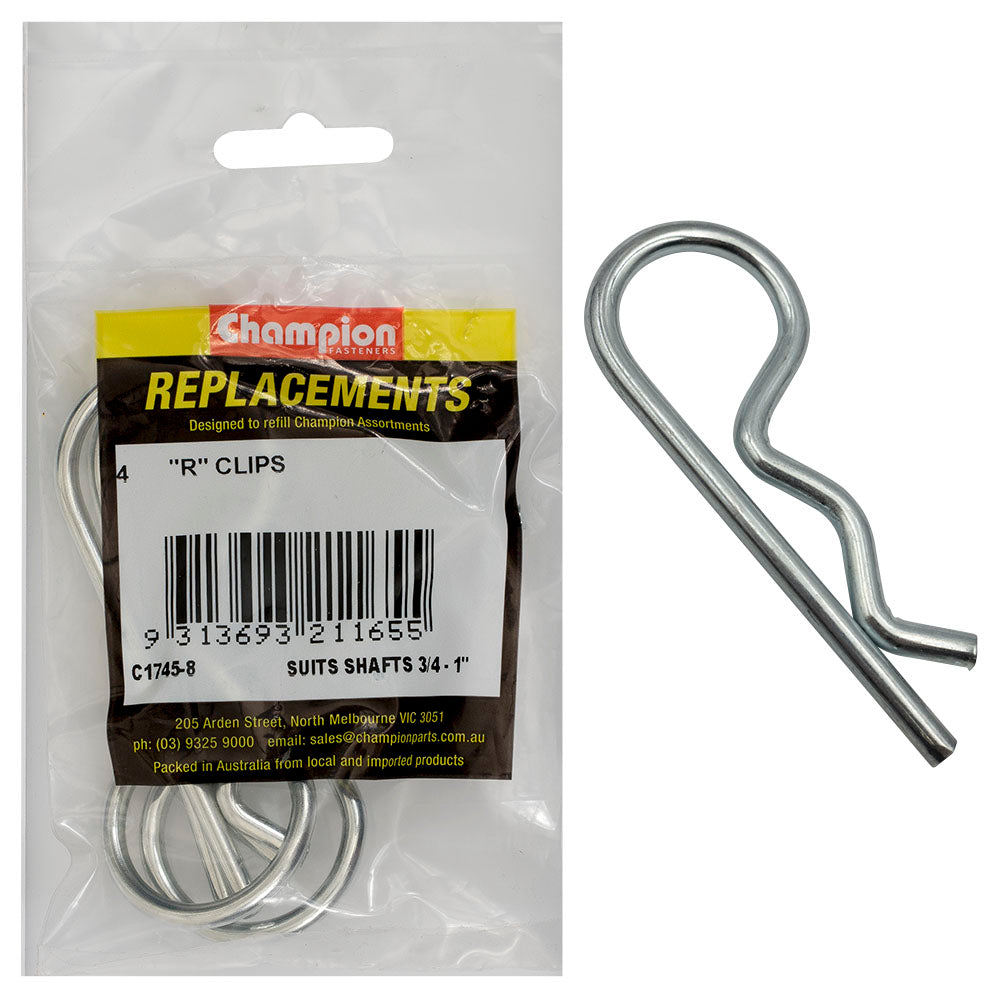 Champion R-Clip To Suit 3/4in To 1in Shaft Dia. -4Pk