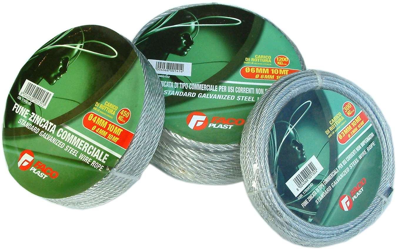 Faco Plast Wire Rope - Galvanised 10m 1200kg BS 6mm