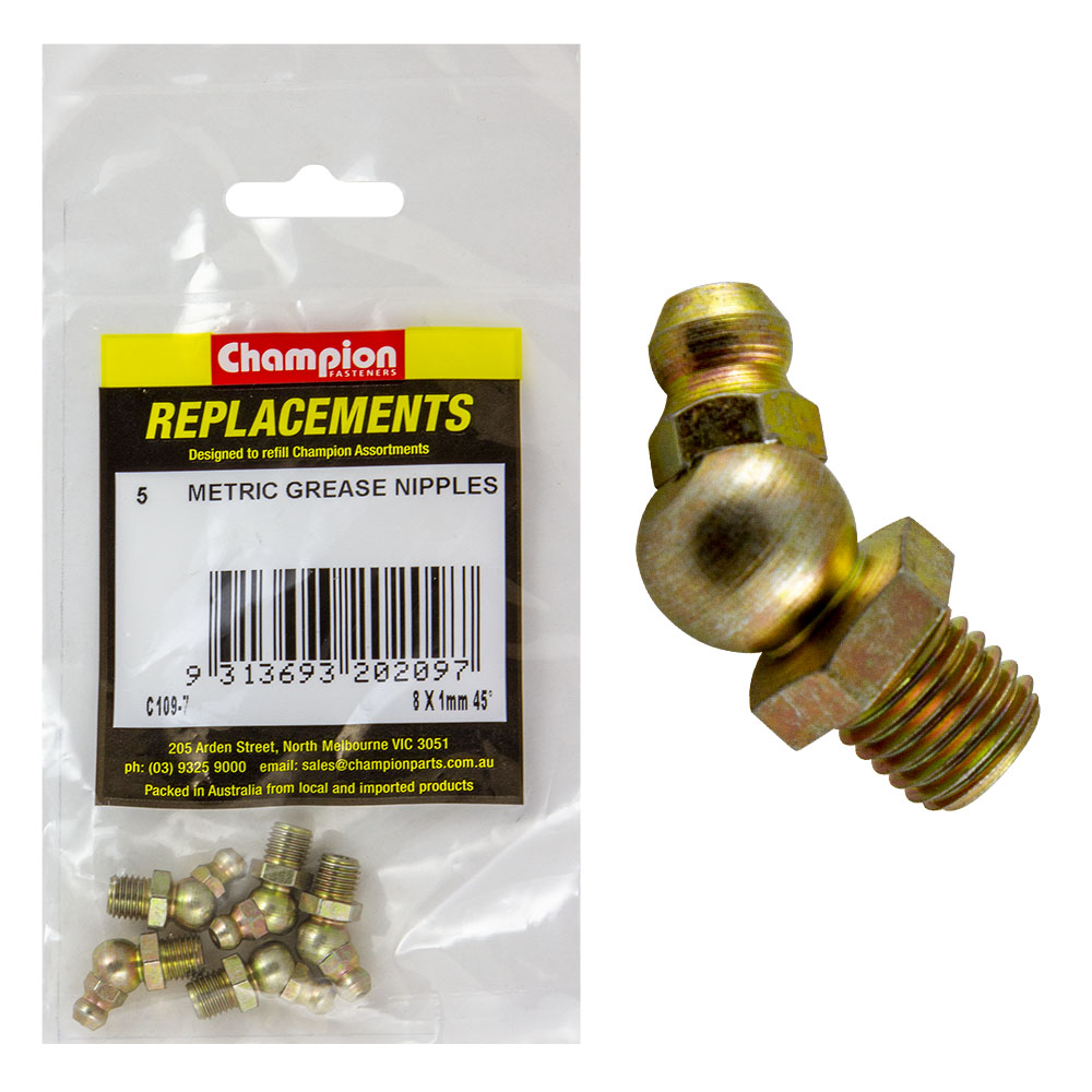 Champion M8 X 1.00mm 45-Deg. Grease Nipple -5Pk