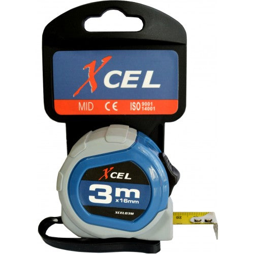 Xcel Tape Measure Blue/Grey ABS Case 16mm Blade - Metric 3m