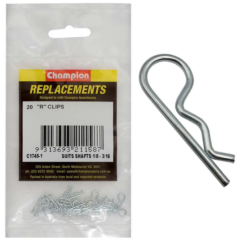 Champion R-Clip To Suit 1/8in To 3/16in Shaft Dia. -20Pk