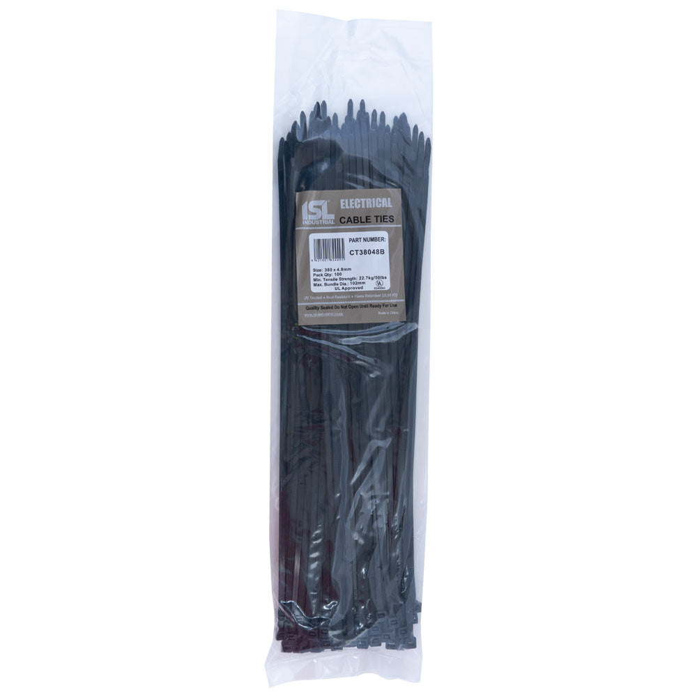 Isl 380 X 4.8mm Uv Nylon Cable Tie - Blk. - 100Pk