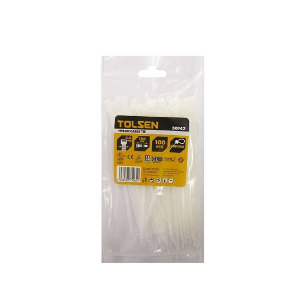 Tolsen Cable Tie 150mm x 3.6mm 100 Pack Natural IP10