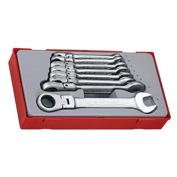 Teng 8pc Flex-Head Rat Comb Spanner Set 8-19mm-TC-Tray