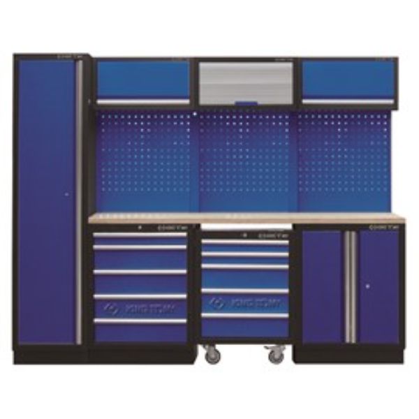 King Tony Workstation 2640mm Wide, Blue, Wood Top