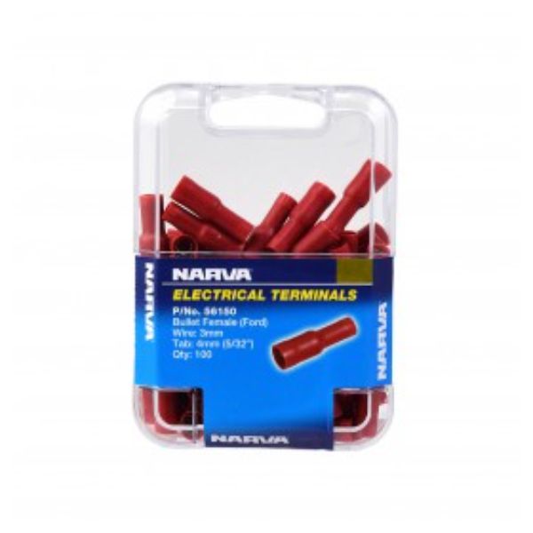 NARVA FEMALE BULLET TERMINAL RED 4mm PK100