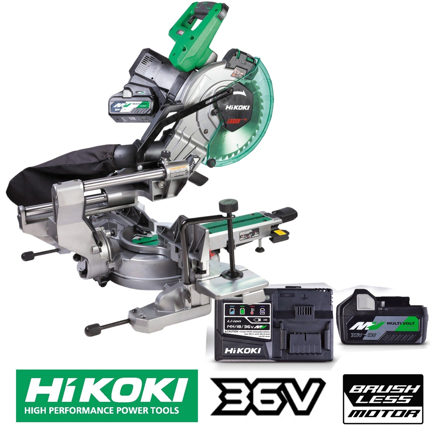 HiKOKI 36V Brushless 254mm Slide Compound Mitre Saw Kit