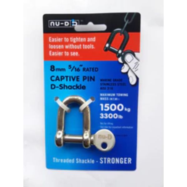 D Shackle Easy Tighten/Loosen Stainless Tested 1500Kg 8mm Nu-D