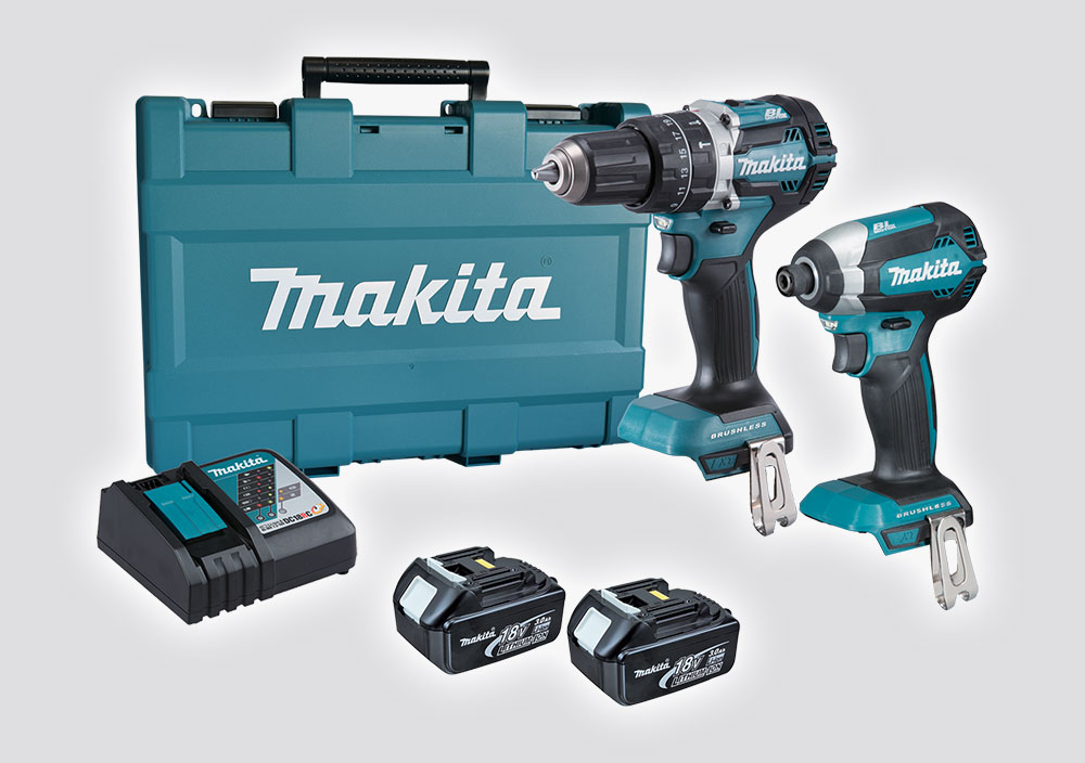 Makita 18V CORDLESS HAMMER DRILL, IMPACT DRIVER, 2 X 3AMP BATTERIES, RAPID CHARGER AND CASE