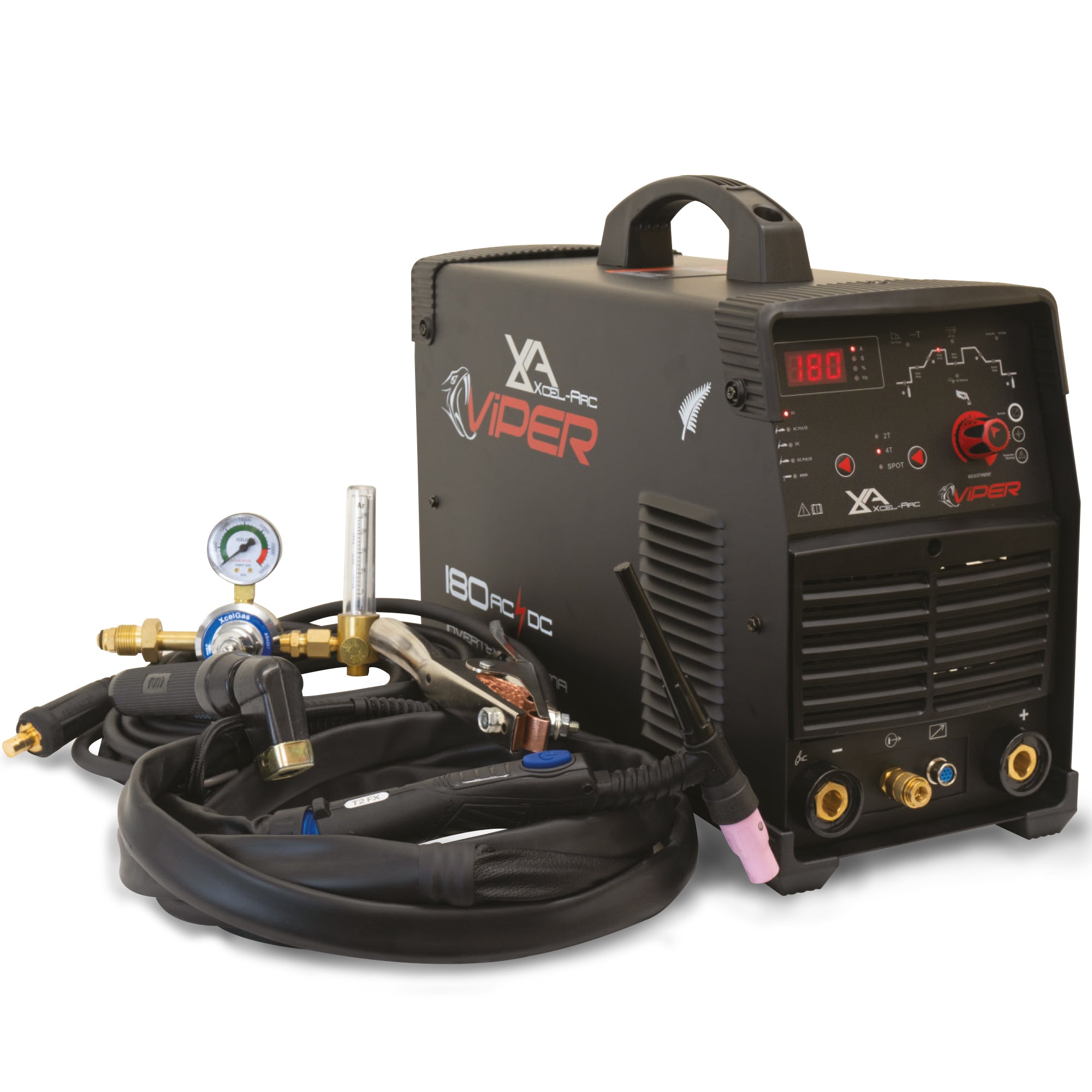 VIPER TIG180 AC/DC TIG/MMA Digital Inverter Welder Package, c/w ARC T2FX x 4m Flexi TIG Torch, Arc Set x 4m, Argon Reg. 10 Amp Plug!