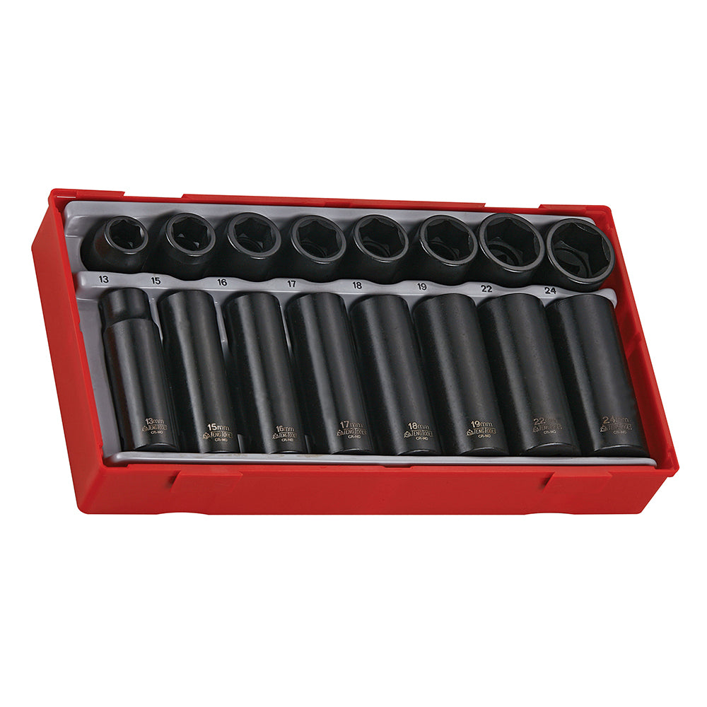 Teng 16pc 1/2in Dr. mm Reg/Deep Imp Skt Set - TC-Tray