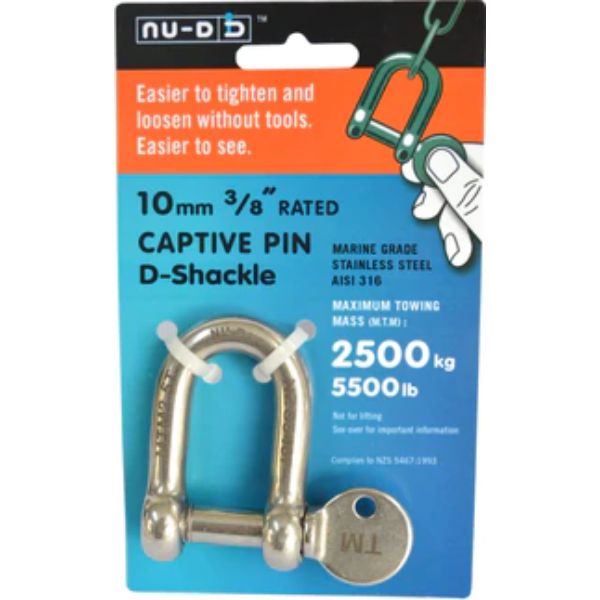 D Shackle Easy Tighten/Loosen Stainless Tested 2500Kg 10mm Nu-D