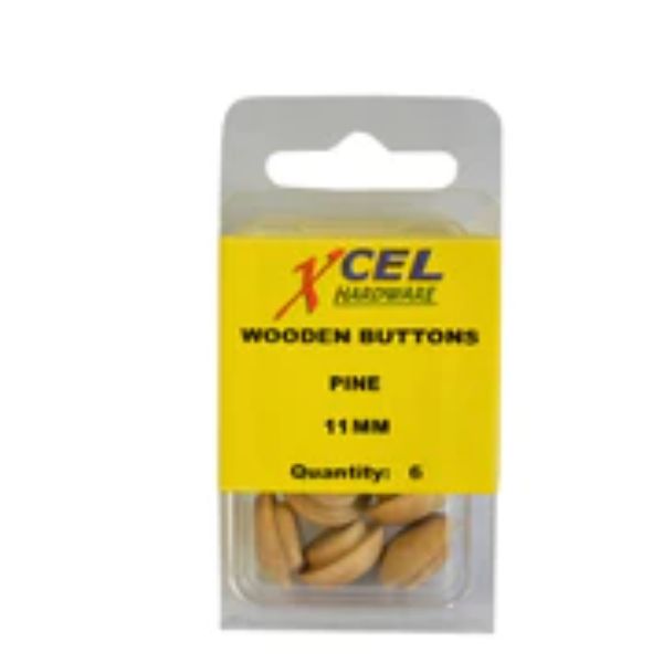 Wooden Pin Buttons Pine 11mm 6/Pack