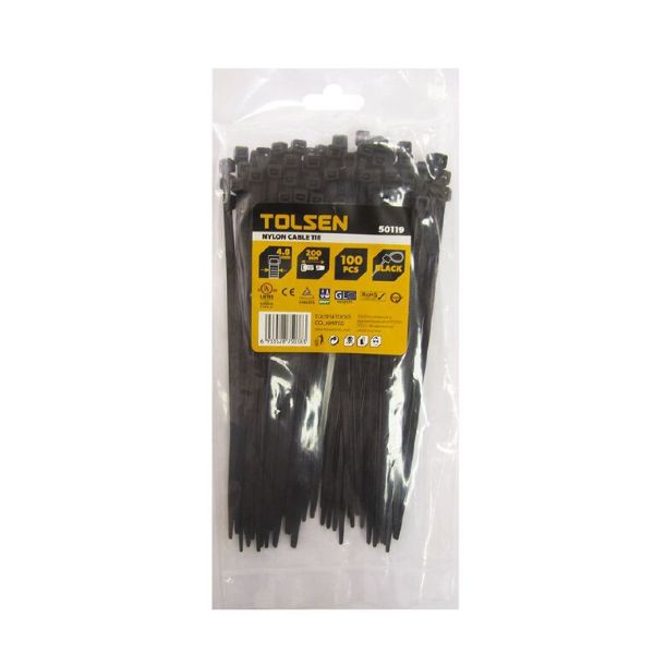 Tolsen Cable Tie 200mm x 4.8mm 100 Pack Black IP5