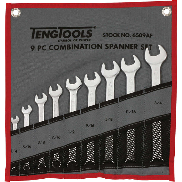 Teng 9pc Combination AF Spanner Set w/Wallet 1/4 - 3/4in