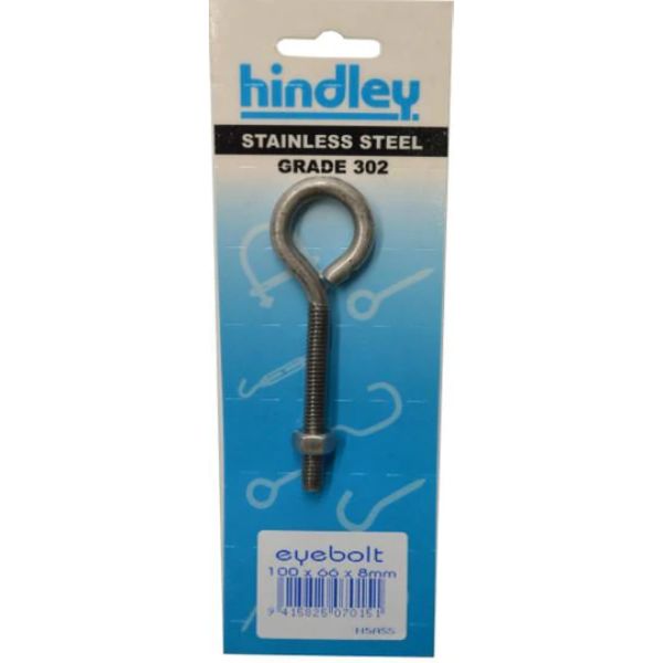 Stainless Eyebolt 100X66X8mm Carded Hindley Carded