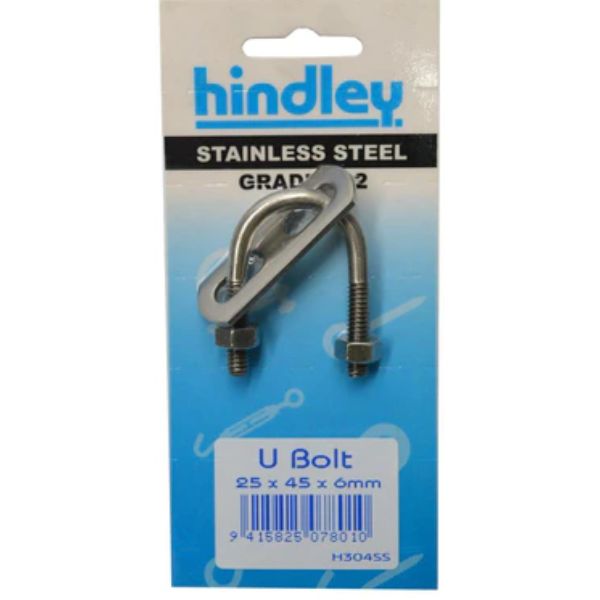 Stainless U Bolt 25X45X6mm Carded Hindley