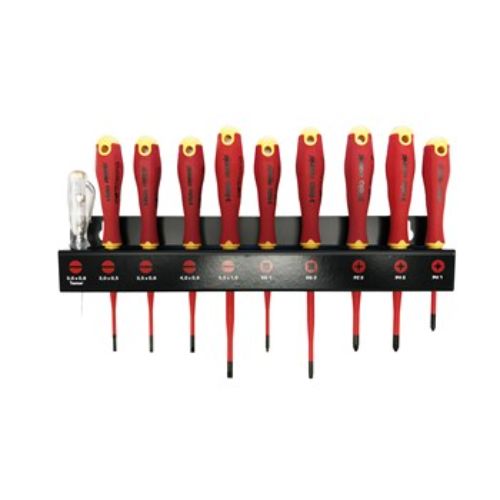 Felo 413 Series Ergonic E-Slim Screwdriver Set 10pc with Metal Rack