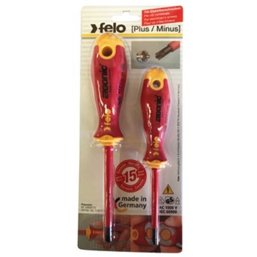 Felo 417 Ergonic Insulated Plus/Minus Screwdriver Set of 2 Sizes Z1 and Z2 Hardened Tip