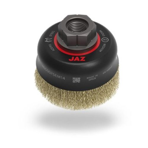 Jaz Cup Brush High Speed 75mm x 22mm x 0.3mm - M10 Multi-Fit Thread - Crimped Coated Steel BRUH-7510