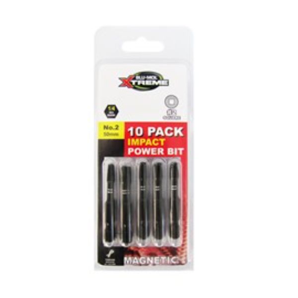 BLU-MOL XTREME IMPACT BIT SQUARE No.2 x 50mm 10PK CLAM